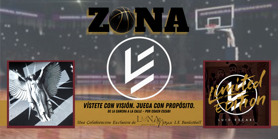 Imagen oficial de Zona LE — colaboración Luna Nera Boutique x Coach Escabi. Streetwear deportivo con visión y propósito. Moda urbana, mentalidad de juego y legado. #ZonaLE #LEBasketball #ModaDeportiva #Streetwear #CoachEscabi